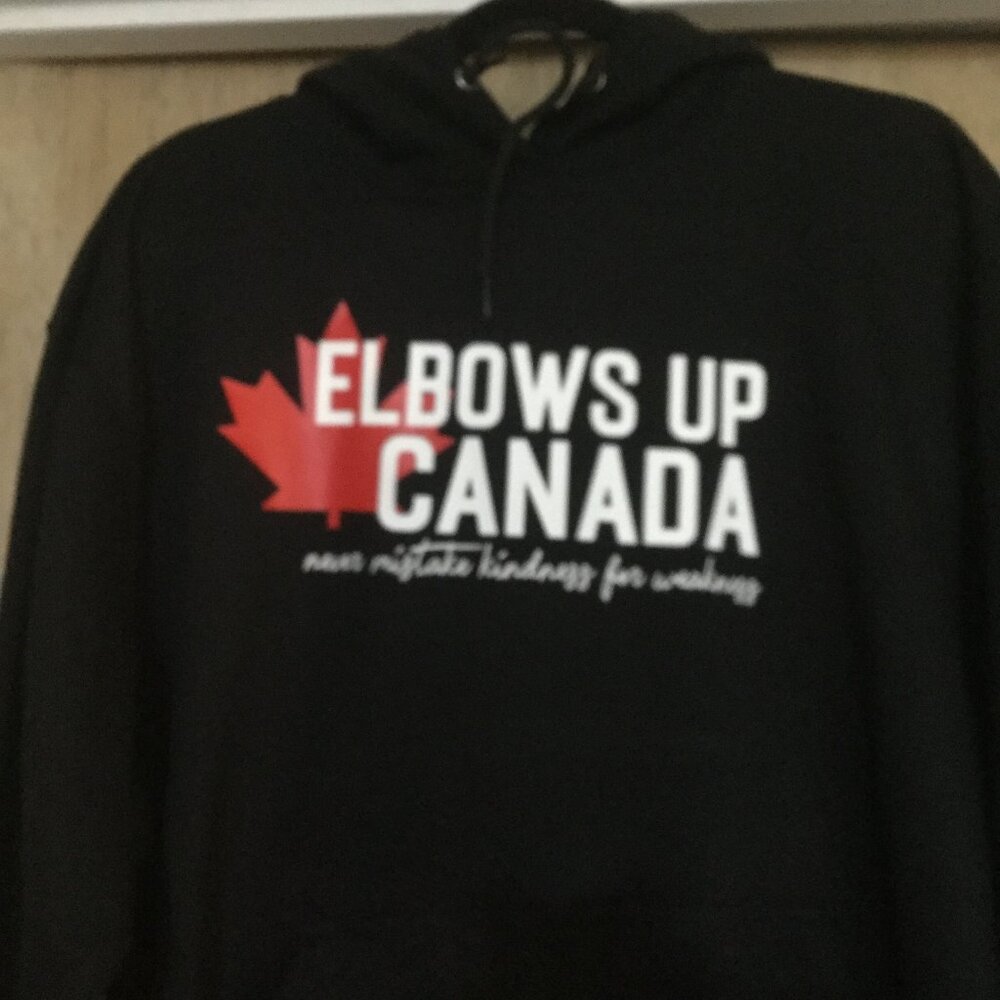 New black hoodie size large Elbows Up Canada Don't mistake kindness for weakness